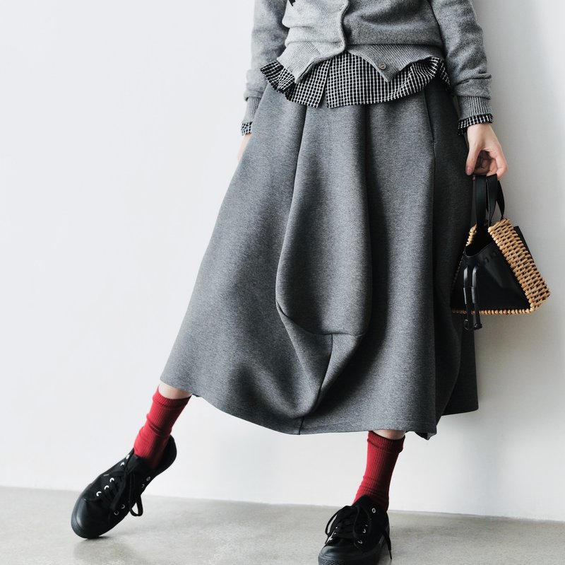 Gray American and Australian cotton lantern skirt/long skirt skirt - Skirts - Other Materials Gray