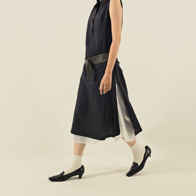 【NaSuBi Vintage】Upcycling開衩設計對色無袖古著洋裝 - 連身裙 - 其他人造纖維 