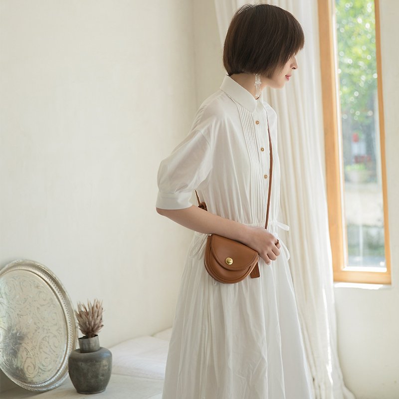 白色百褶連衣裙|連衣裙|洋裝|春款|棉|Sora-465 - 連身裙 - 棉．麻 白色
