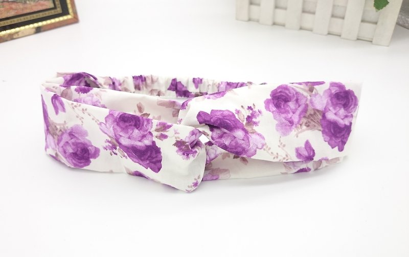 Purple Rose ~ Cross hairband hairband*SK* - Hair Accessories - Cotton & Hemp 