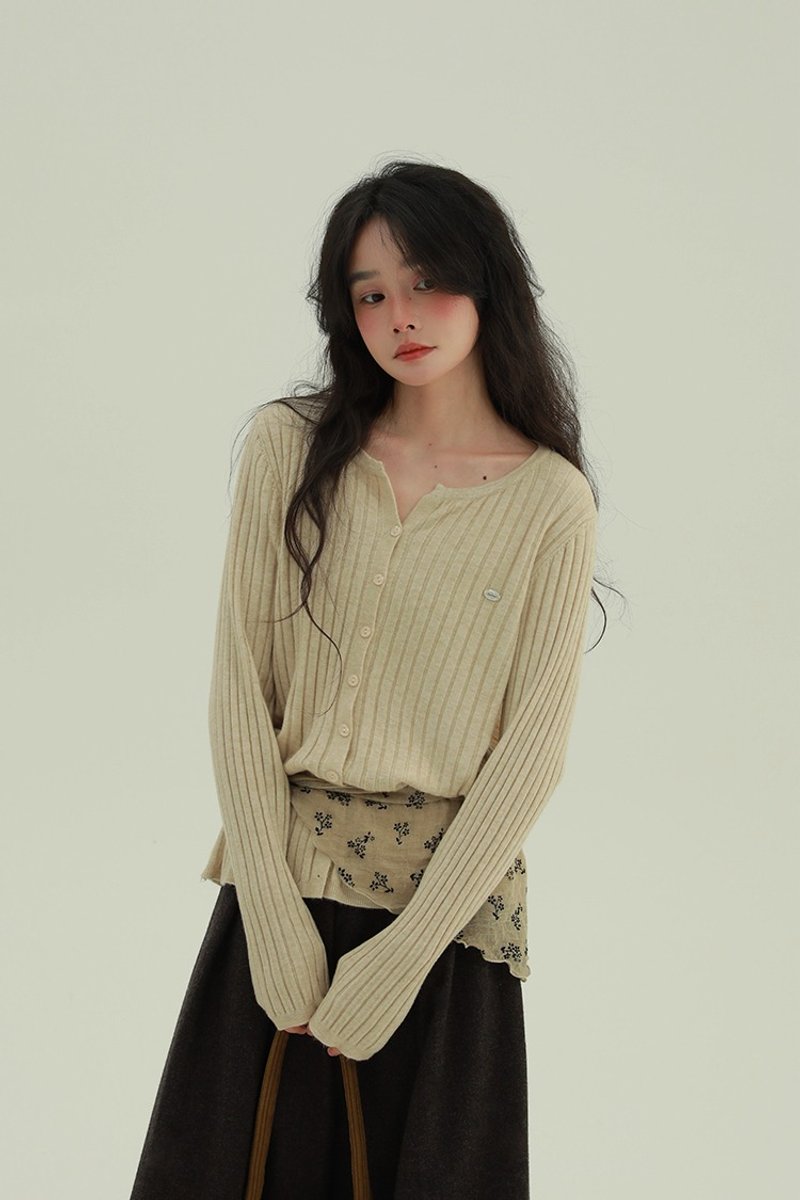 3顔色 琥珀 豎條紋貝母針織衫 休閒舒適秋冬內搭長袖上衣 - 女毛衣/針織衫 - 其他人造纖維 卡其色