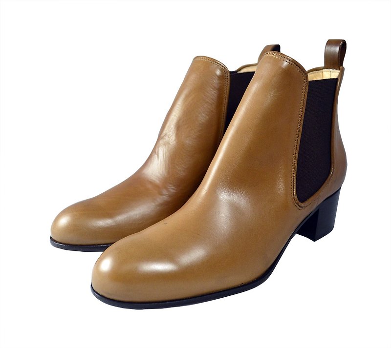 Women's Leather Chelsea Boots - รองเท้าบูทสั้นผู้หญิง - หนังแท้ สีกากี