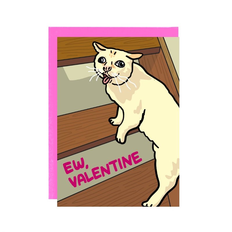 การ์ดอวยพรลายแมว Ew Valentines Funny Cat Vomit Meme Anti Valentines Break Up - การ์ด/โปสการ์ด - กระดาษ 