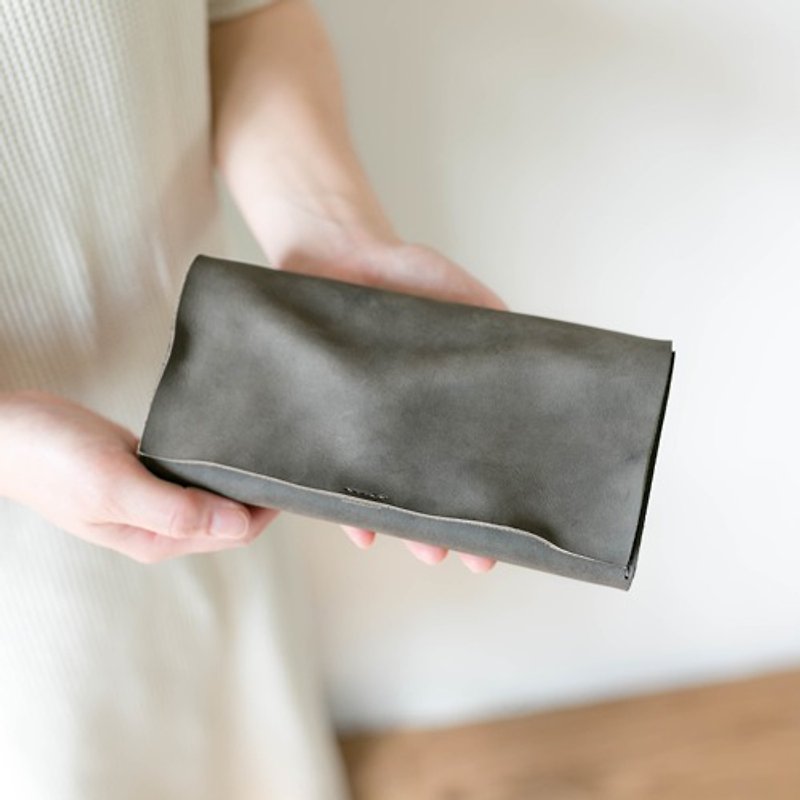 Cut-off genuine leather wallet / Vintage gray - กระเป๋าสตางค์ - หนังแท้ สีเทา