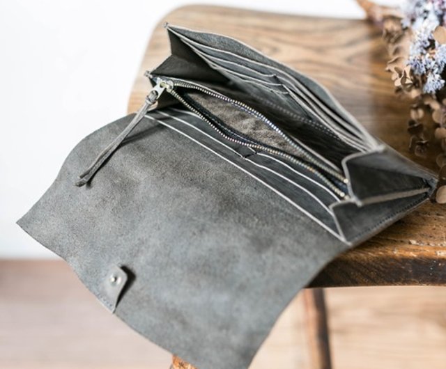 グレー レザー 長財布 クラック加工 切落し本革長財布 / ヴィンテージ・グレー - ショップ Leather Brand +