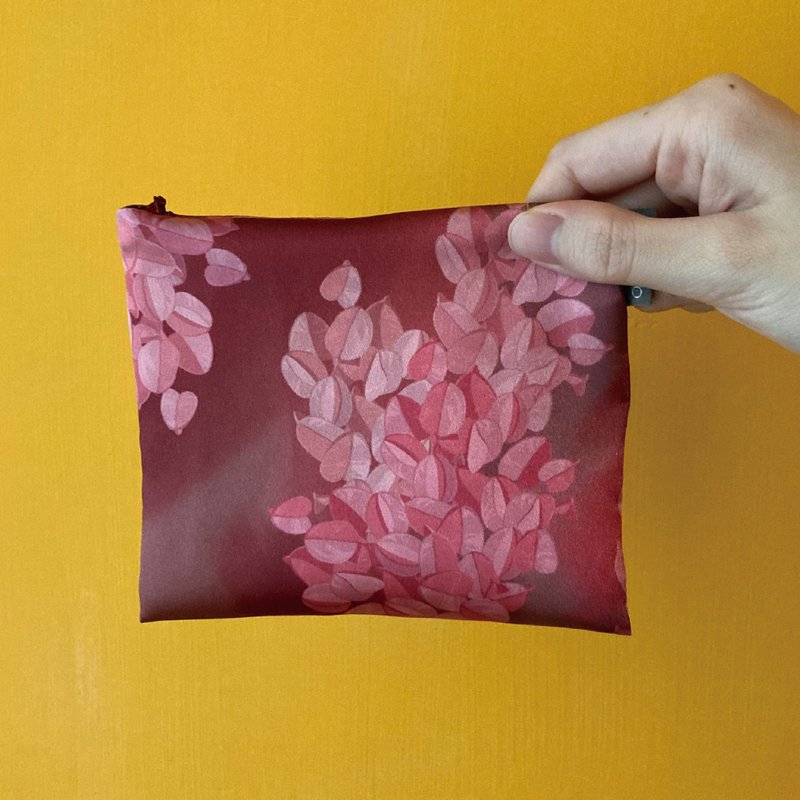 [customized] small coin purse _ shiny satin cloth / printing / floral cloth / handmade / small purse - Coin Purses - Polyester Red