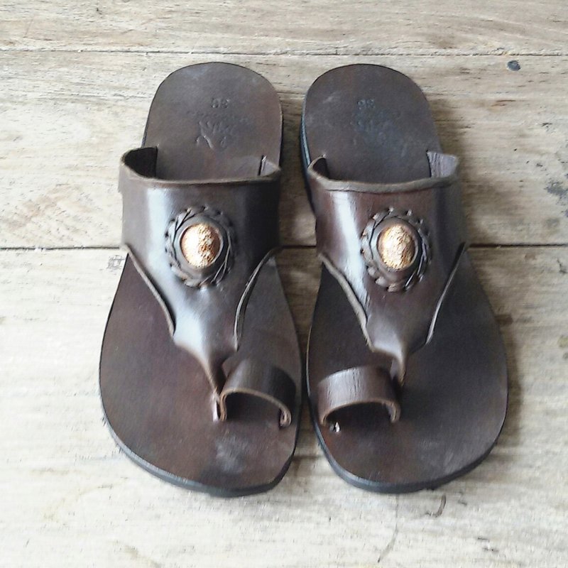 Dark brown leather sandals, Handmade leather sandals, Men sandals, Women Sandals - 拖鞋 - 真皮 咖啡色