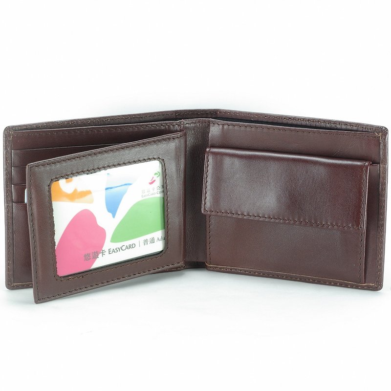 典藏男短夾真皮皮夾 7卡相片零錢袋 褐色 付費客製刻字 - 銀包 - 真皮 咖啡色