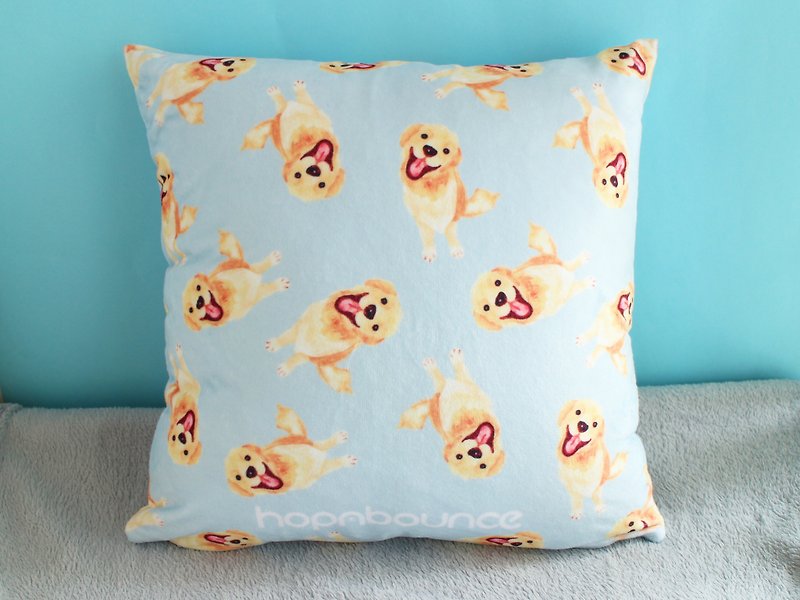 Golden Retriever Golden Retriever Puppy Pillow Case - หมอน - ผ้าฝ้าย/ผ้าลินิน สีน้ำเงิน