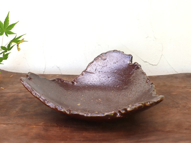 備前焼 ちぎり皿(幅約22.5cm)　sr8-036 - 盤子/餐盤/盤架 - 陶 咖啡色
