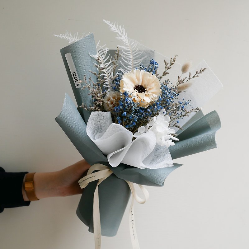 Warm Men Warm Blue Sun Flower Immortal Dried Bouquet|Confession Confession Bouquet| - ช่อดอกไม้แห้ง - พืช/ดอกไม้ สีน้ำเงิน