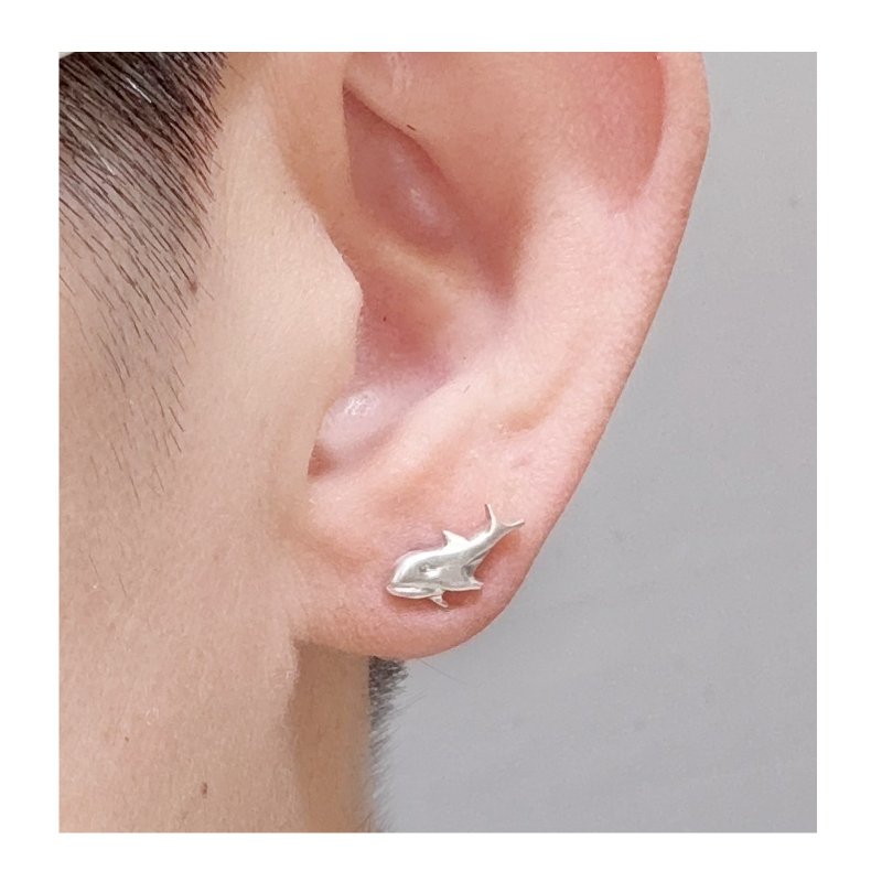 925 Sterling Silver Orca Stud Earring - Sold Individually - ต่างหู - เงินแท้ 