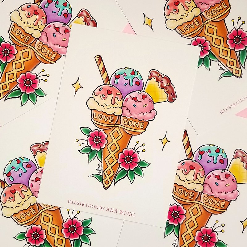 Love gone ice cream illustration postcard - Cards & Postcards - Paper Multicolor