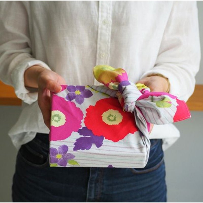 京都風呂敷包巾-小晴 二巾-花條紋(灰) - 手帕 - 棉．麻 