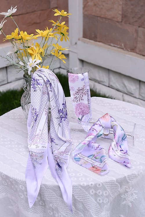 JARDIN DES FONTAINES Secret Violet Garden 菱形絲巾 (原創設計,防皺,可機洗)