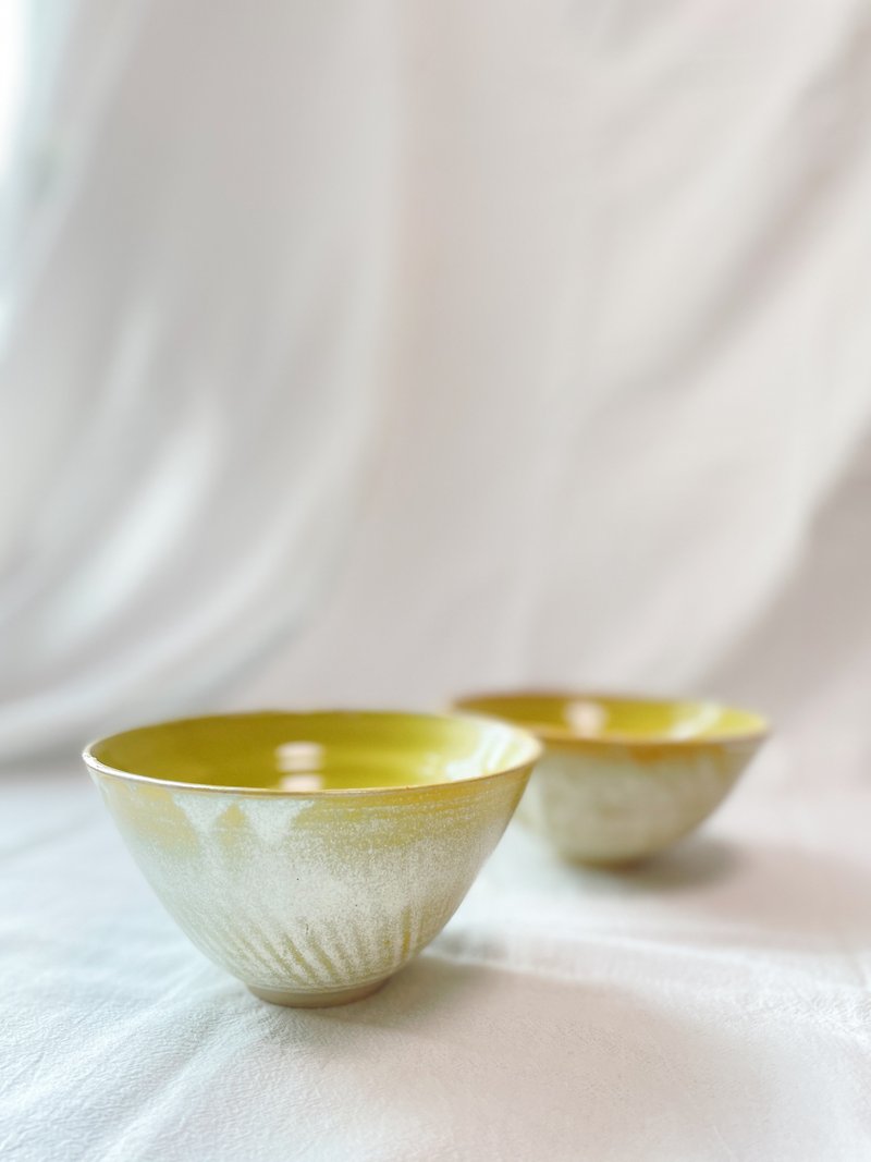Ceramic handmade | Sunshine yellowish bowls (2 bowls as a set) - Bowls - Pottery Yellow
