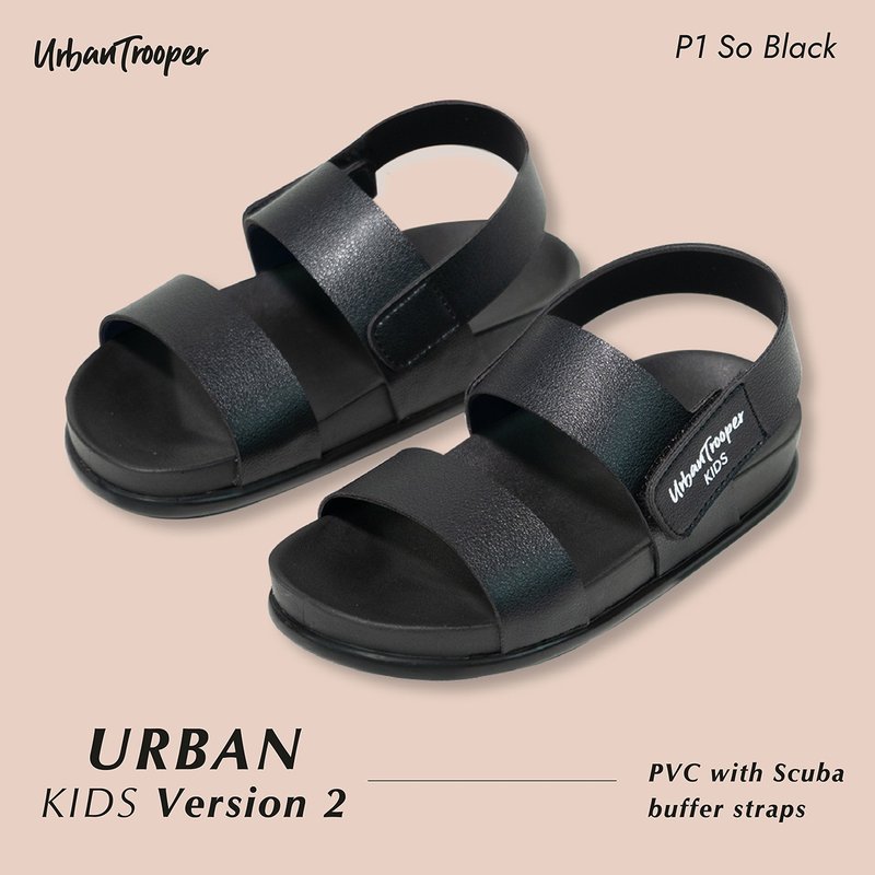 Urban Kids V.2 (So Black) - 拖鞋 - 真皮 黑色