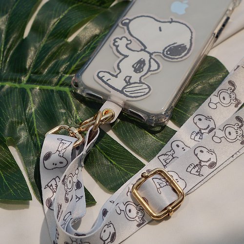 BESON- 史努比／拉拉熊 授權 3C專販店 Snoopy 史努比 多功能手機夾片掛繩組 手機掛繩夾片 - 背影灰