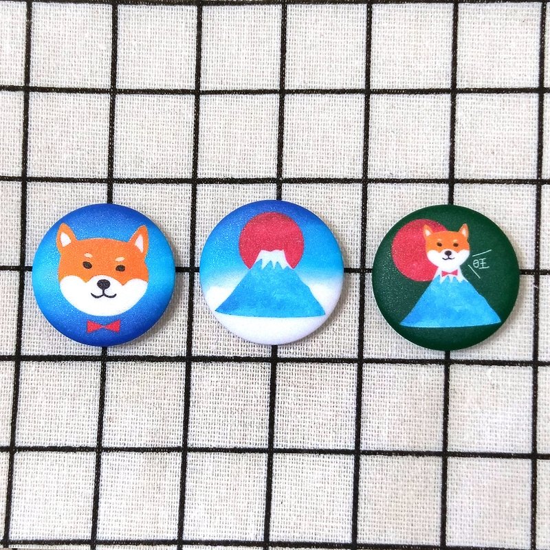 Brooch badge, Mt. Fuji, Shiba Inu - Brooches - Plastic Blue