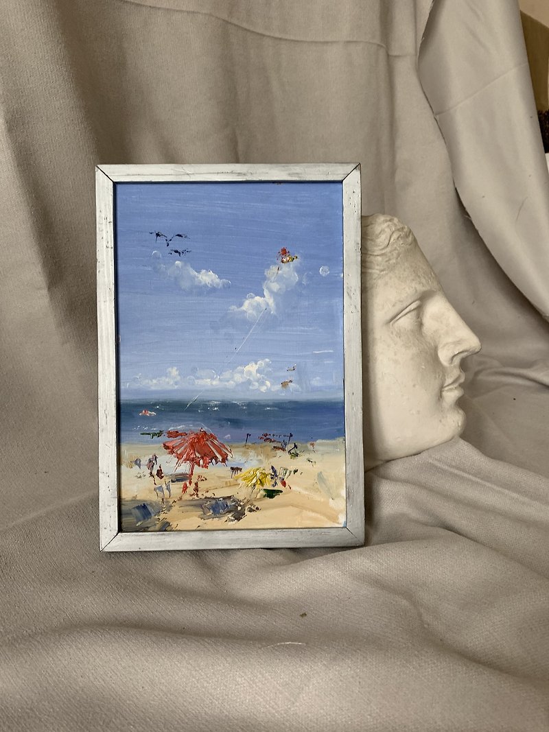 landscape beach umbrella oil painting 8*12 impressionism fine art