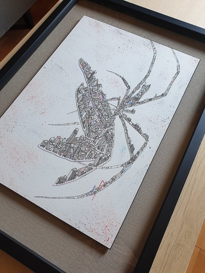 蜘蛛和蜻蜓限量版裱框印刷品。 最後一個 - 擺飾/家飾品 - 木頭 白色