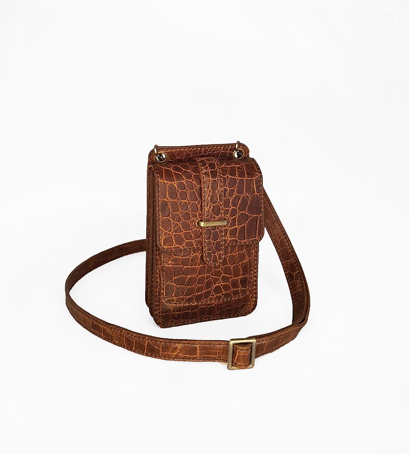 Leather brown phone bag iPhone case small crossbody shoulder cell phone purse - 其他 - 真皮 咖啡色