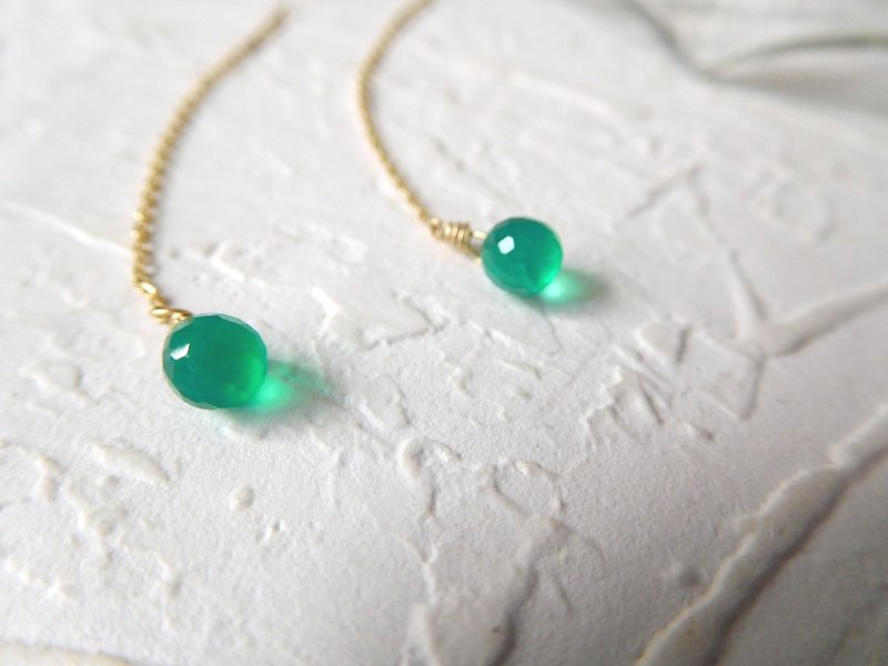 Pure 14K Gold Drop Shape Emerald Ear Wire - ต่างหู - วัสดุอื่นๆ สีเขียว