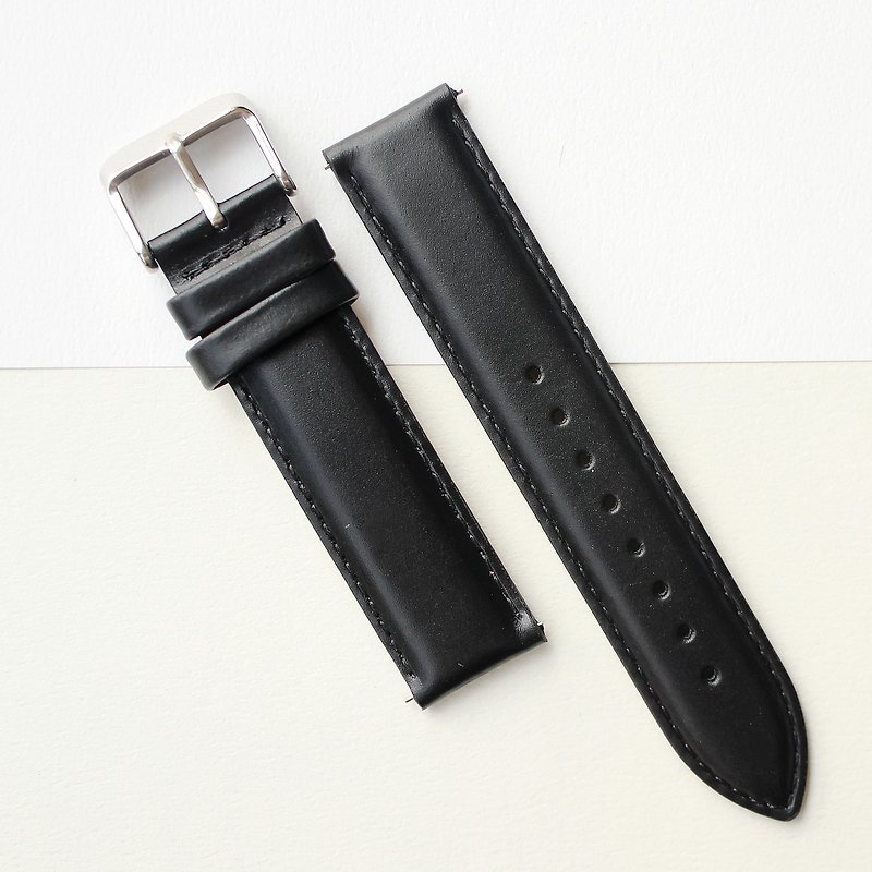 【PICONO】Quick release black leather strap - Silver Buckle - Men's & Unisex Watches - Genuine Leather 