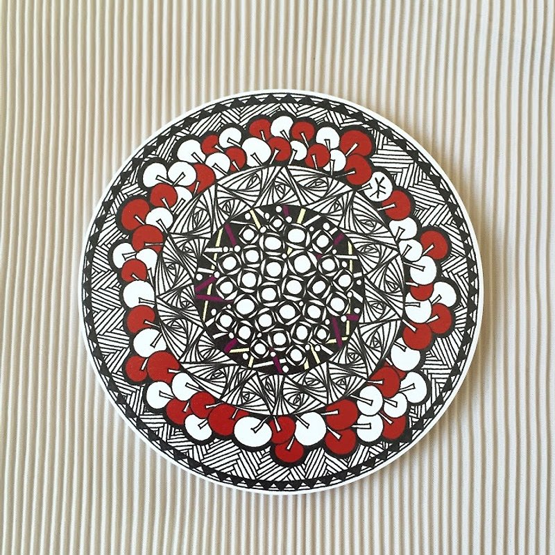 Ceramic Tangles Coaster/ Summer Red Wine。Burgundy - Coasters - Pottery Red