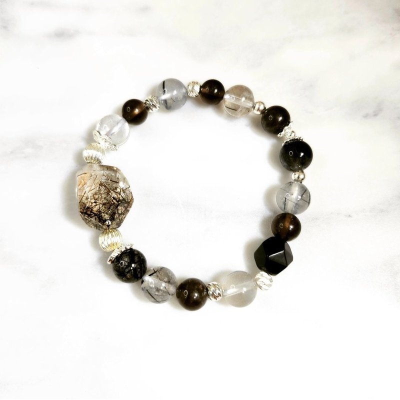 Black and white power/crystal to ward off evil, resist negative energy and attract wealth/black hair/black gold super seven/citrine/ - Bracelets - Crystal Black