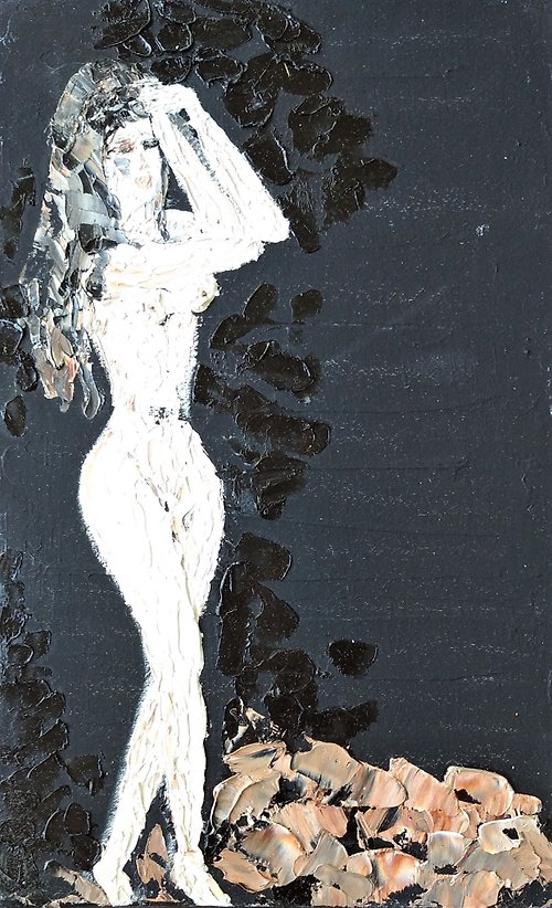 Artsli Oil painting Woman Original art Young life Wall art Nude girl impasto painting