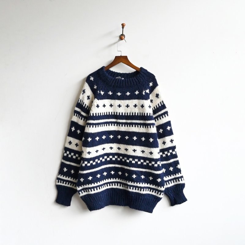 [Egg Plant Vintage] Aurora Night Greek thick wool totem vintage sweater - Women's Sweaters - Wool Blue