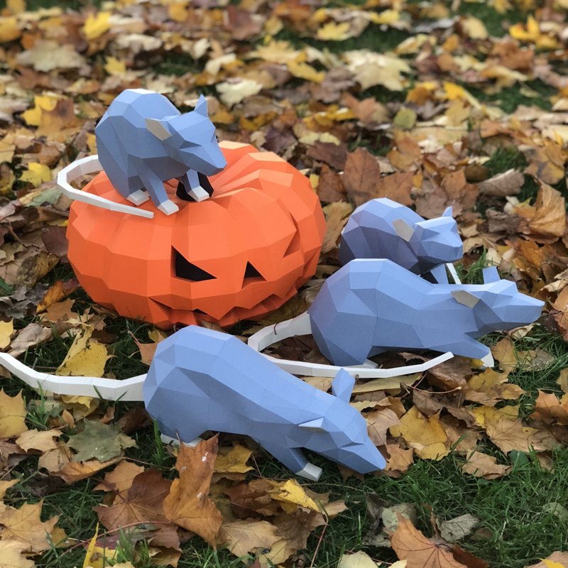 4 Rats And Pumpkin-Spider Papercraft, Halloween, Pdf, Gurko, Pepakura, Template - 手工藝教學/工具書 - 其他材質 