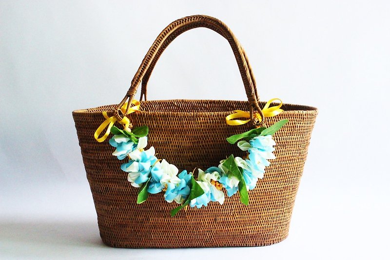 Bag Charm,B crocus,ribbon lei,bag accessories,corsage,ribbon - 吊飾 - 棉．麻 藍色