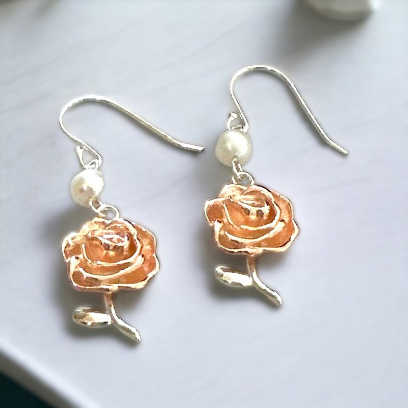 Golden Rose Silver 925 & Fresh Water Pearl Earrings - Earrings & Clip-ons - Other Metals Pink