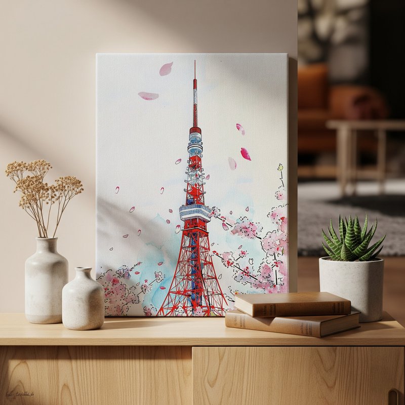 日本製帆布掛畫・東京鐵塔・日本風景・送禮、擺設 - 壁貼/牆壁裝飾 - 棉．麻 