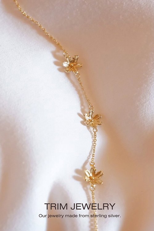 trimjewelry Bracelet 925 Sterling Silver Flower - Gold 9K plated