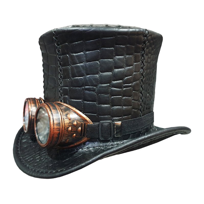 Steampunk MadHatter Leather Top Hat - Hats & Caps - Genuine Leather Black