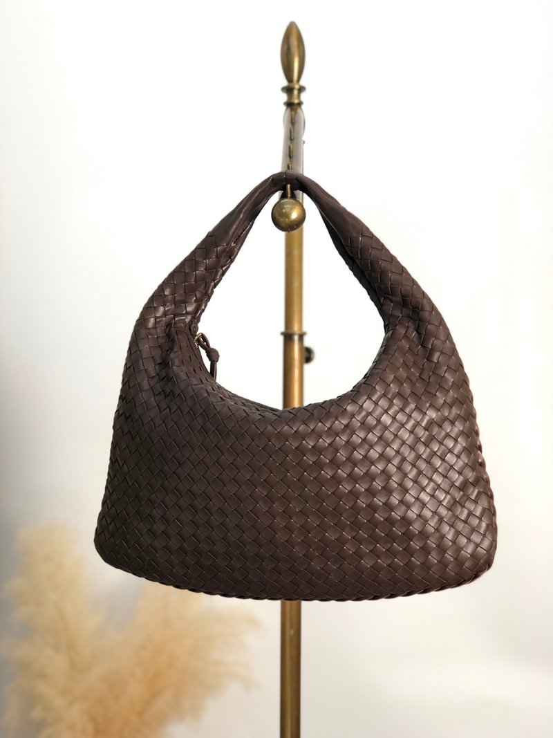 【 日本直送　名牌中古包 】Bottega Veneta ショルダーバッグ ブラウン レザー ホーボーバッグ イントレチャート vintage p4gezk - 側背包/斜背包 - 真皮 咖啡色