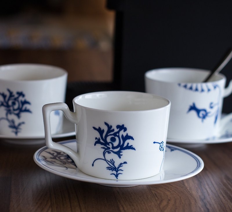 青花骨瓷咖啡杯盤組 - 咖啡杯 - 瓷 多色