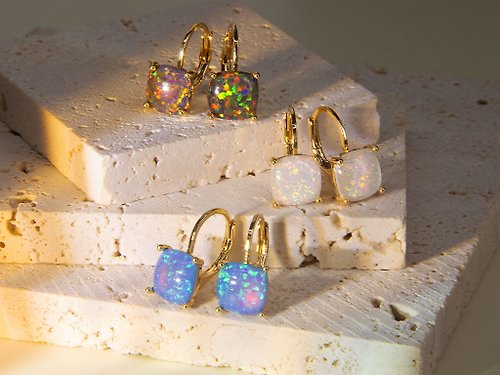 JTK Jewellery 輕巧黃金蛋白石圓形耳環 | 簡約澳寶耳飾 | 波西米亞 | 夏日飾品