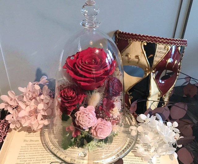 魔法不凋紅玫瑰玻璃鐘罩豪華版母親節 情人節 設計館idun 伊登花室 乾燥花 永生花 Pinkoi