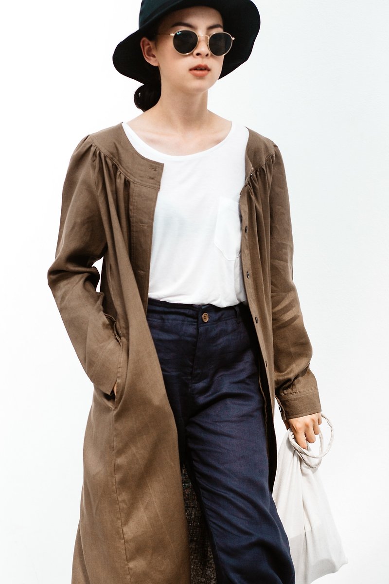 Wood Linen Robe - Women's Casual & Functional Jackets - Cotton & Hemp Brown