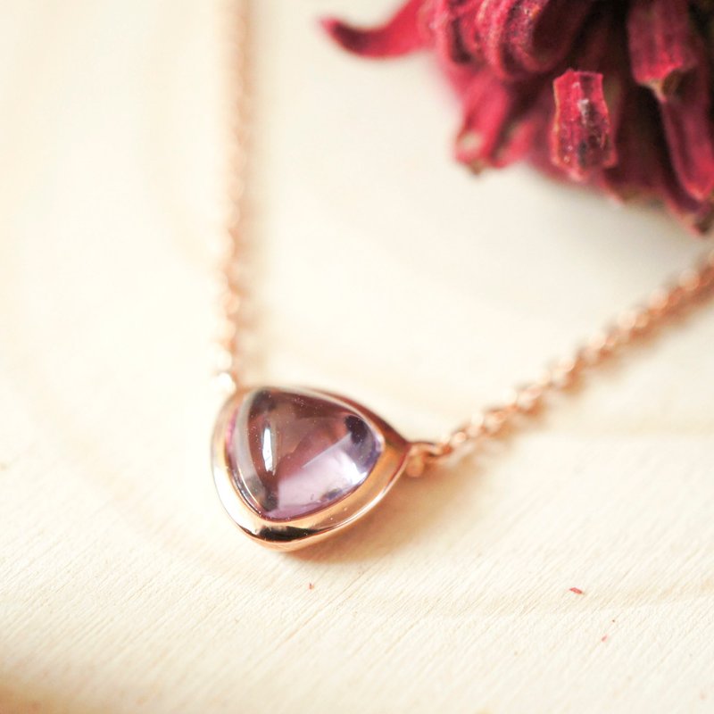 LITTLE TRILLION CANDY - 6mm Trillion Cabochon Amethyst 18K Rose Gold Plated Silver Necklace - Necklaces - Gemstone Purple