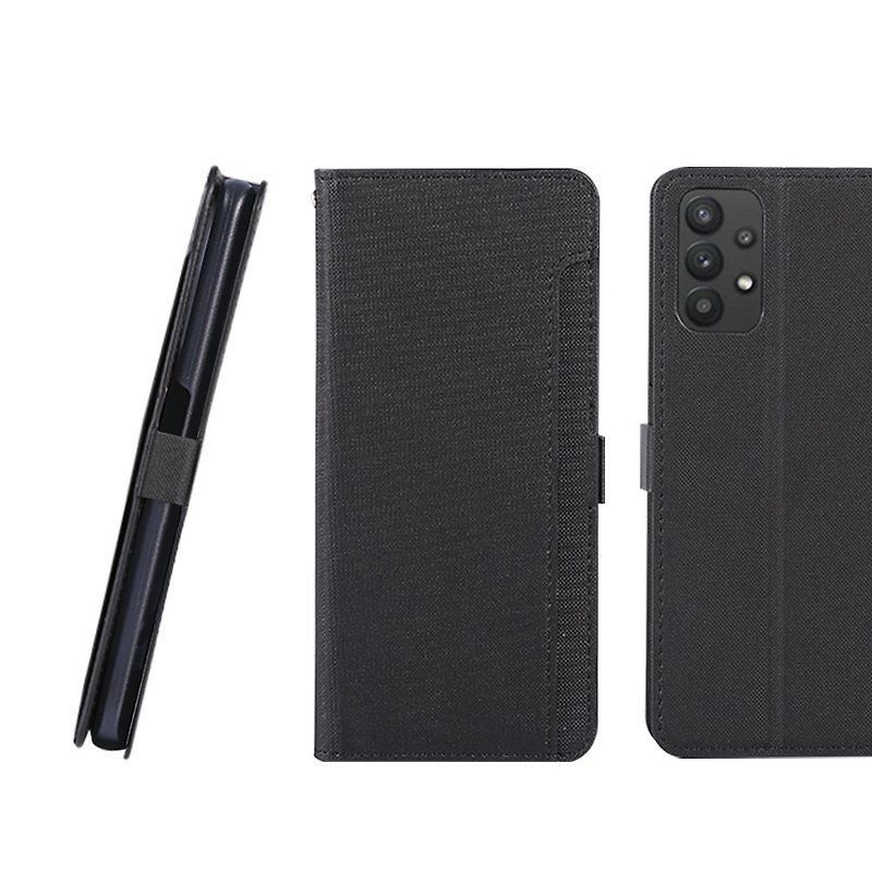CASE SHOP SAMSUNG Galaxy A32(5G) 專用前插卡側立式皮套-黑 - 手機殼/手機套 - 人造皮革 黑色