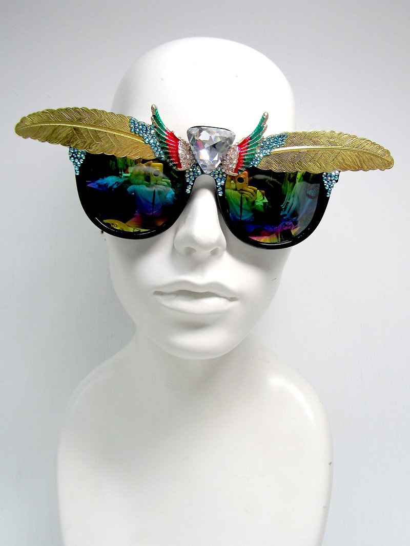 TIMBEE LO feather eyebrow wings sunglasses bird wing theme mercury-plated mirror optional color customization - กรอบแว่นตา - กระดาษ หลากหลายสี