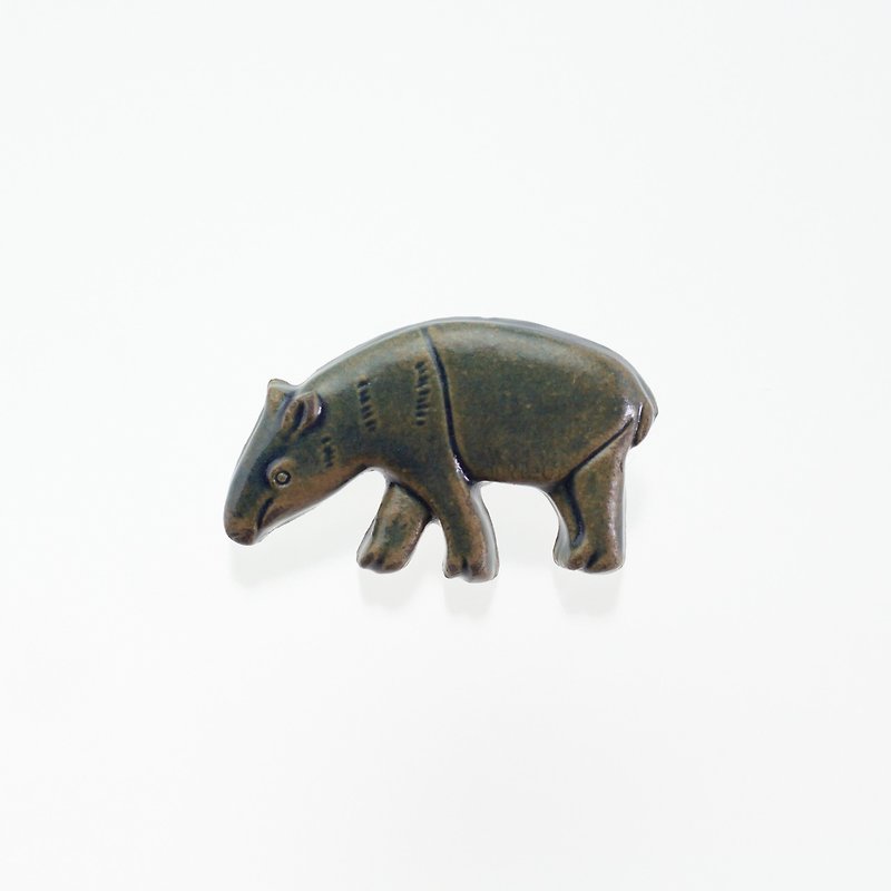 ceramics brooch tapirus indicus antique blue - เข็มกลัด - ดินเผา สีเขียว