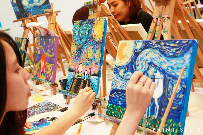Van Gogh's Little Starry Night Creation・Customized theme painting・One person group・Zero basic painting・Daily classes - วาดภาพ/ศิลปะการเขียน - อะคริลิค 