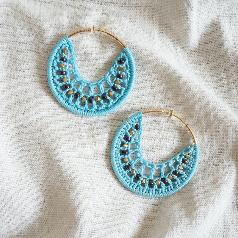 Hand-woven earrings bohemian holiday sea blue - Earrings & Clip-ons - Stainless Steel Blue