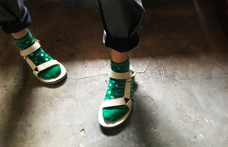 socks_aqua dot / stripe / dot / green / irregular / socks / - ถุงเท้า - ผ้าฝ้าย/ผ้าลินิน สีเขียว